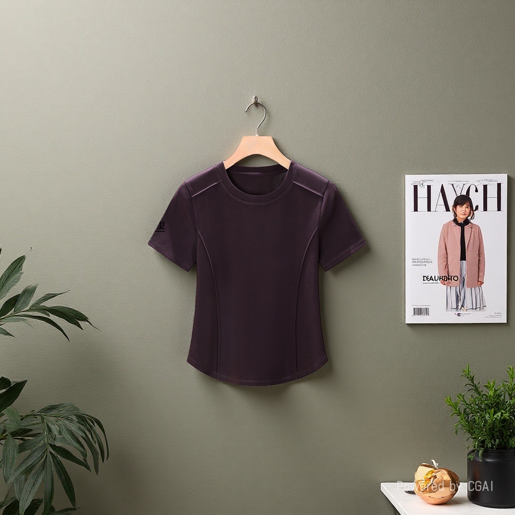 2026 Women's Wear mercerized cotton shoulder slimming short-sleeved T-shirt for women, with a unique and unique design sense, fishbone anti-wrinkle top. 105655966 details Picture