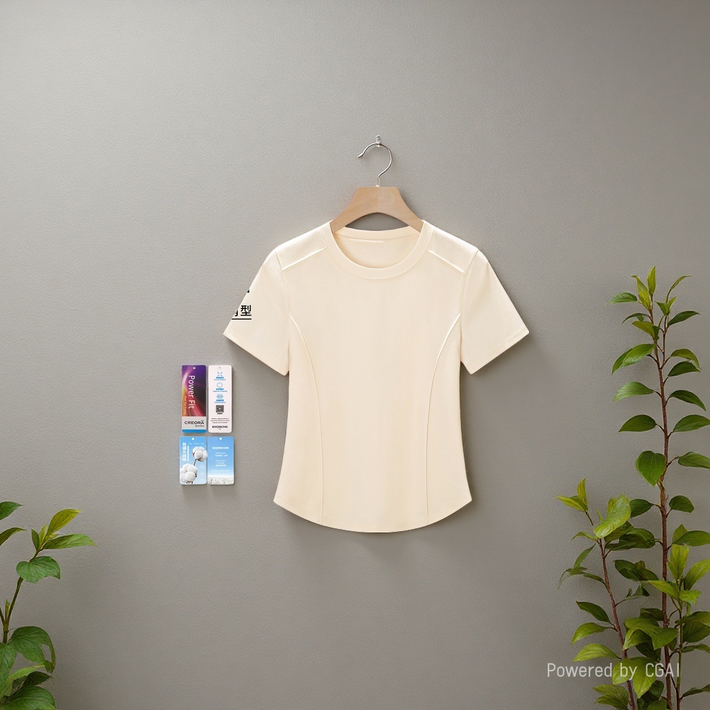 2026 Women's Wear mercerized cotton shoulder fitted short-sleeved T-shirt for women, with a unique and unique design sense, fishbone anti-wrinkle top. 105834481 details Picture