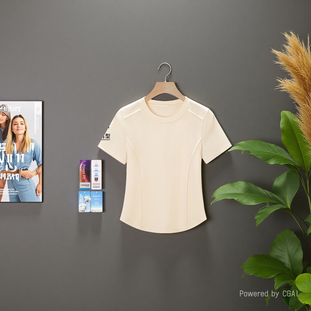 2026 Women's Wear mercerized cotton shoulder fitted short-sleeved T-shirt for women, with a unique and unique design sense, fishbone anti-wrinkle top. 105834481 Specification image