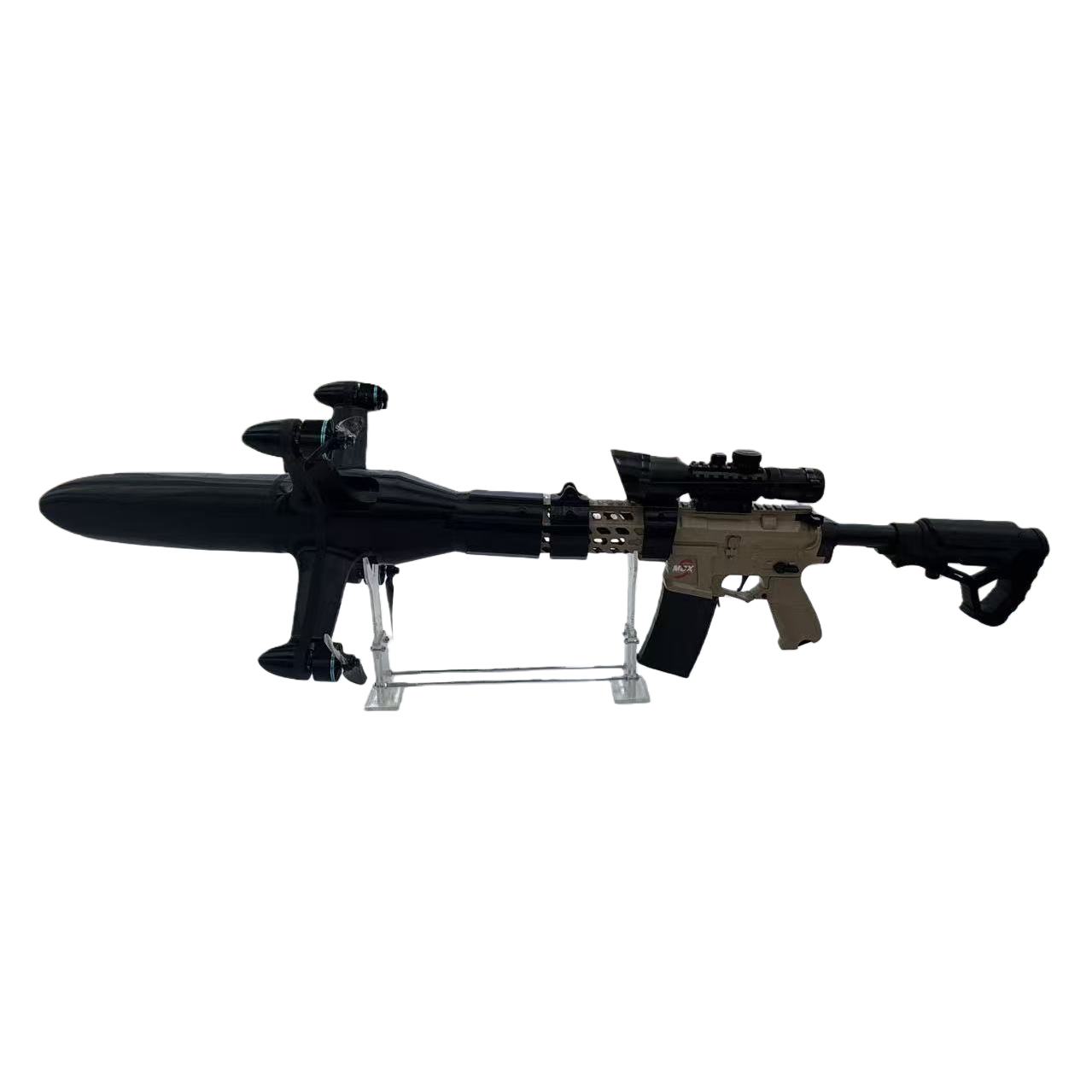 A black missile-shaped smashing gun can rapidly tear apart airborne vehicles Specification image