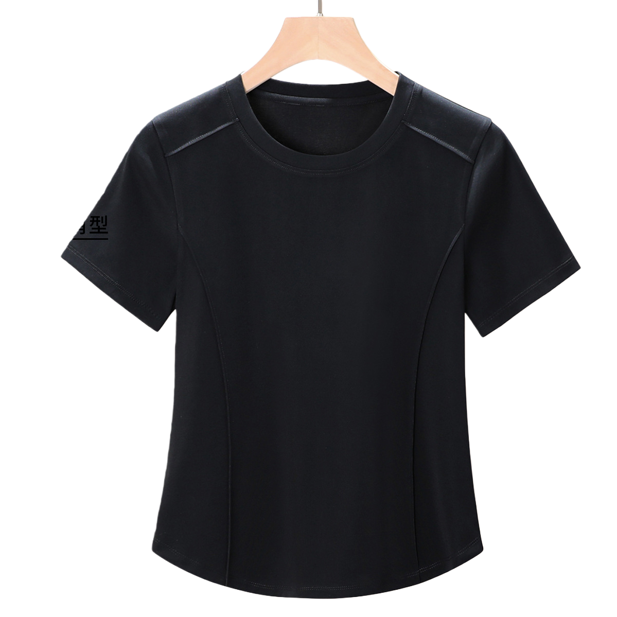 2026 Women's Wear mercerized cotton shoulder slimming short-sleeved T-shirt, women's design sense, niche and unique, fishbone anti-wrinkle top garment 105457596 Item Picture