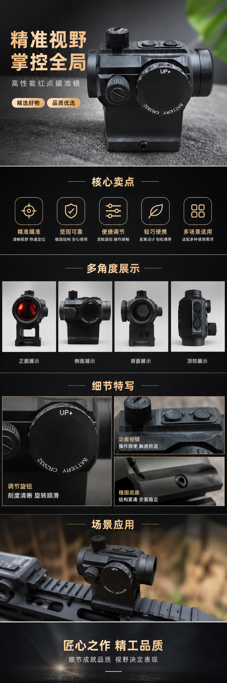 自由虎黑色红点瞄准镜  防水防雾 适配战术导轨 全金属材质 全息红点户外射击配件  M1详情1