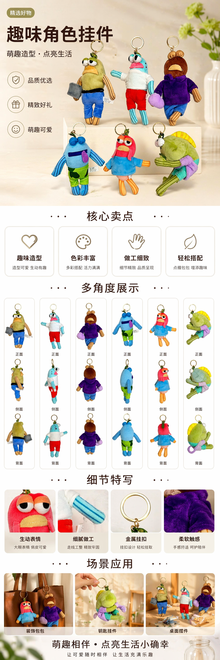比奇堡的居民盲盒搞怪毛绒玩偶路人鱼躺平鱼小挂件玩具包包挂饰详情1