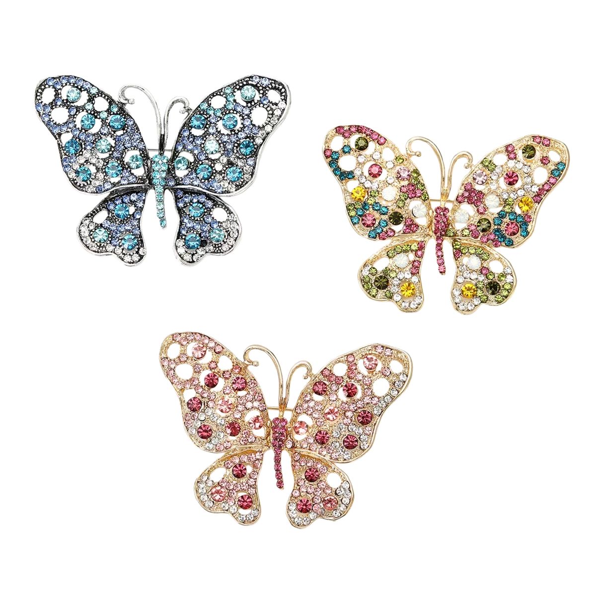 New heavy industry light luxury alloy rhinestone hollowed-out butterfly brooch, exquisite and elegant women's clothing brooch accessory pin undefined