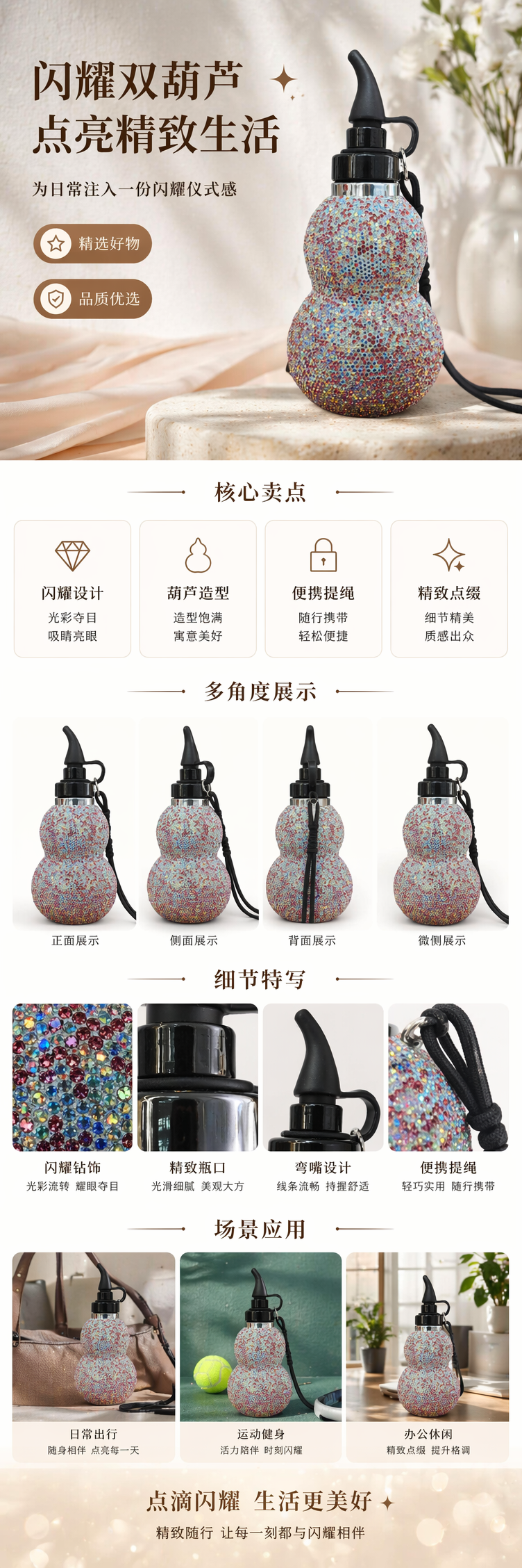 彩色水钻葫芦316保温杯茶杯水杯详情1