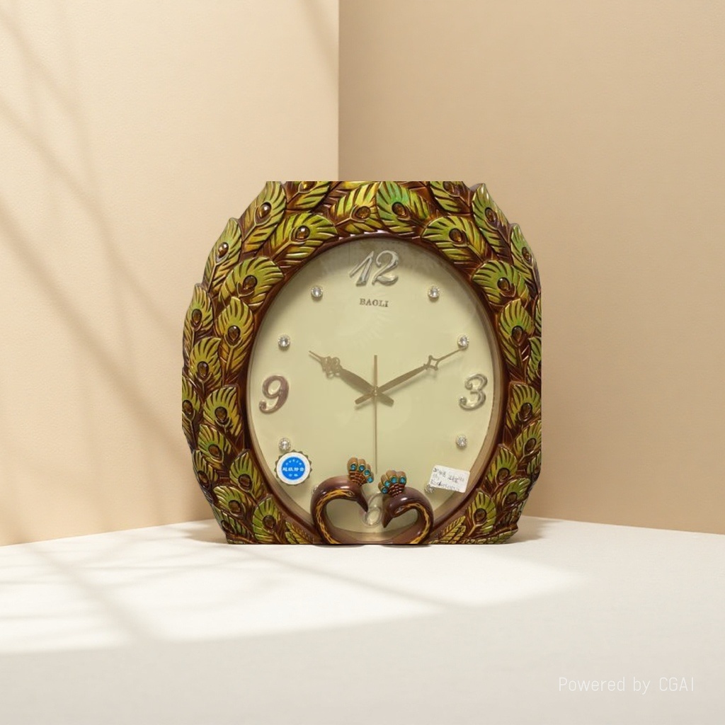 Peacock-shaped acrylic wall watch, fashionable and simple for bedroom and living room. 094009152 Application Scenario