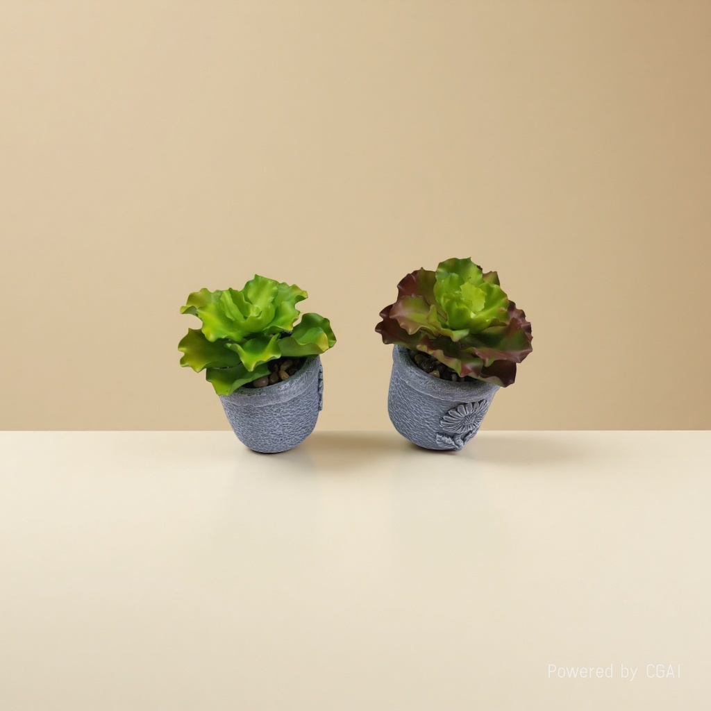 灰色纹理花盆绿色多肉植物盆栽仿真绿植