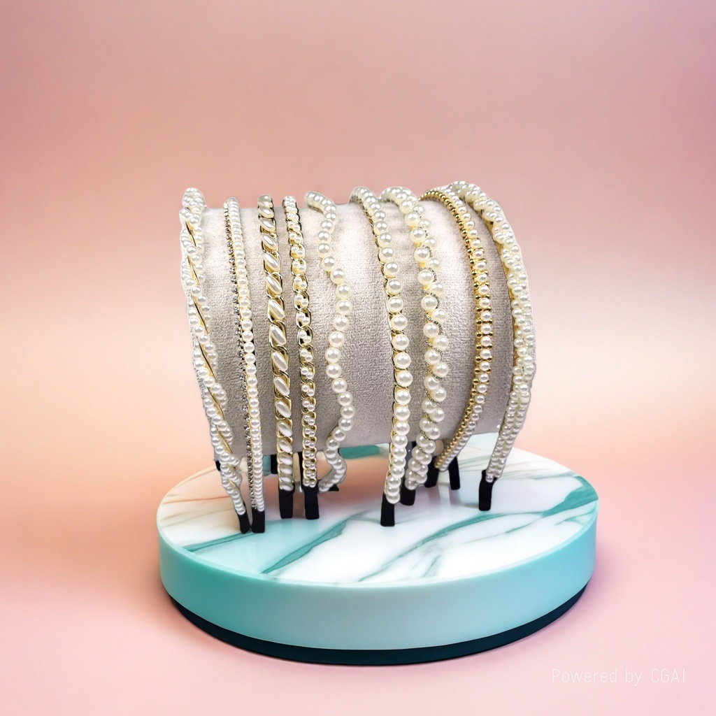 White pearl gold children's fabric Christmas hairband, Korean-style spliced hair clip for women details Picture