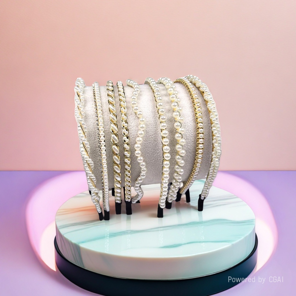 White pearl gold children's fabric Christmas hairband, Korean-style spliced hair clip for women Specification image