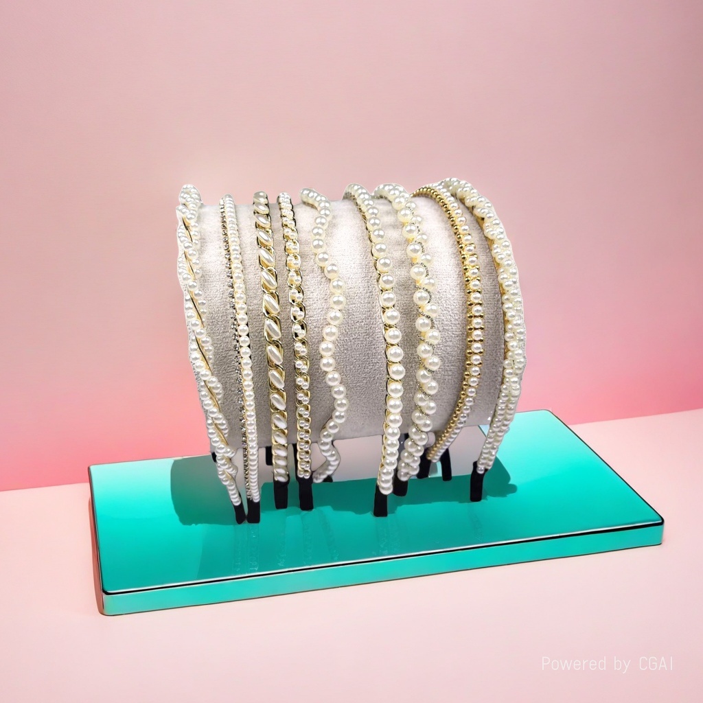 White pearl gold children's fabric Christmas hairband, Korean-style spliced hair clip for women Application Scenario