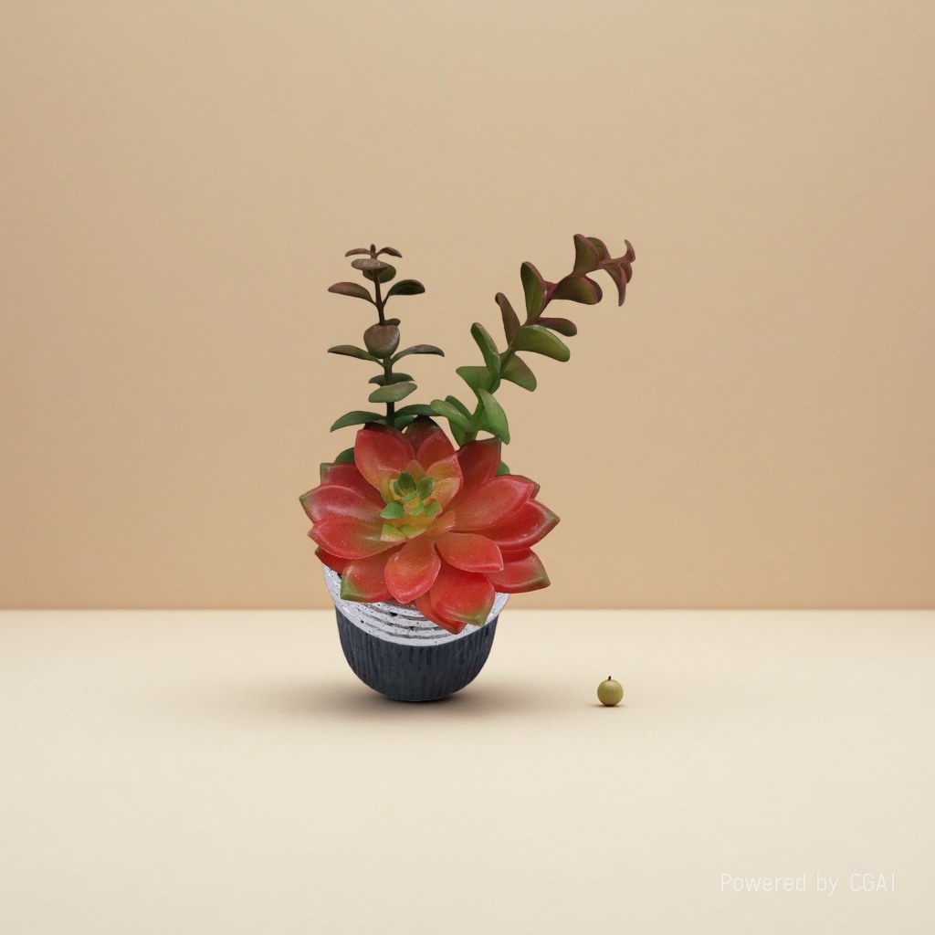 红色多肉植物盆栽绿植仿真
