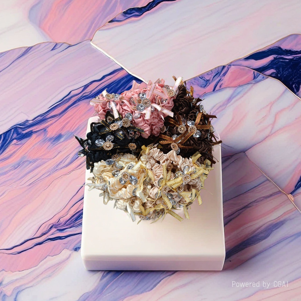 Silk flower large intestine hair band Korean-style hair accessory in pink, black, brown and beige Specification image
