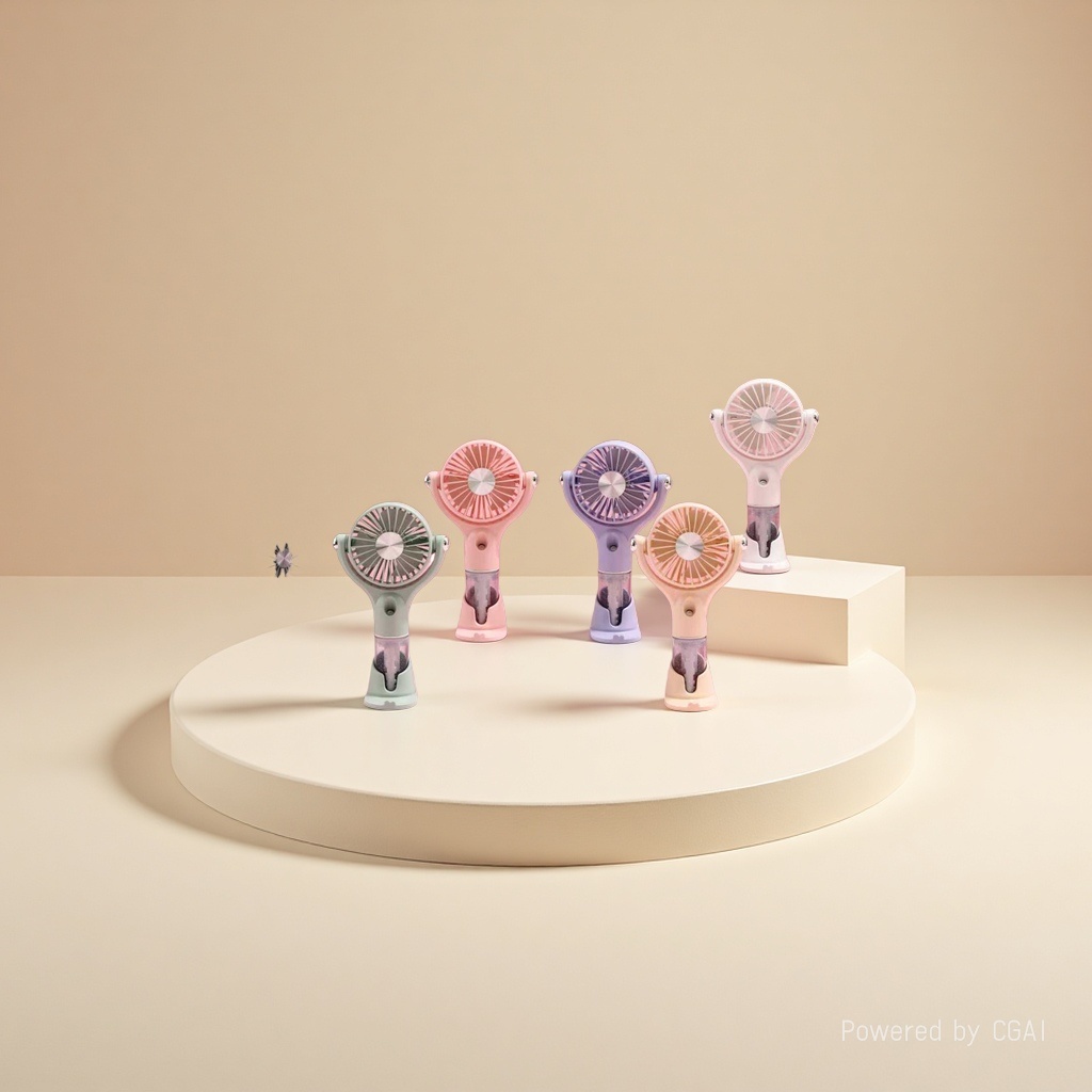 Mini electric fan, colorful spray, desktop small fan, handheld small fan, student neck hanging, outdoor portable, silent