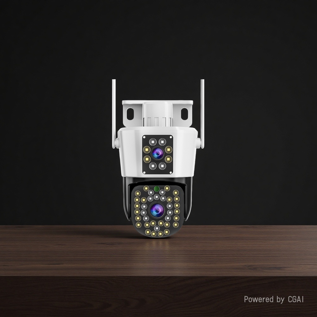 Solar-powered surveillance camera, white dual-lens outdoor surveillance lighting camera Specification image