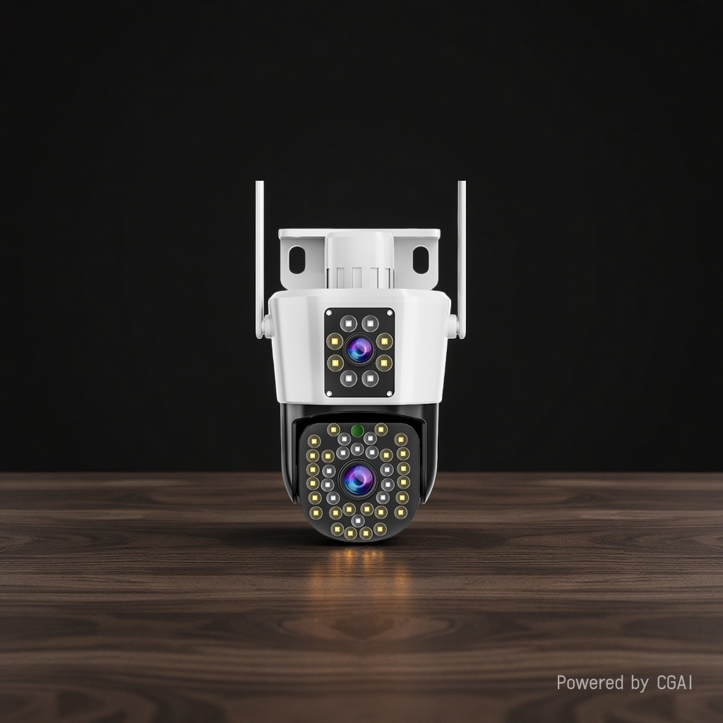 Solar-powered surveillance camera, white dual-lens outdoor surveillance lighting camera