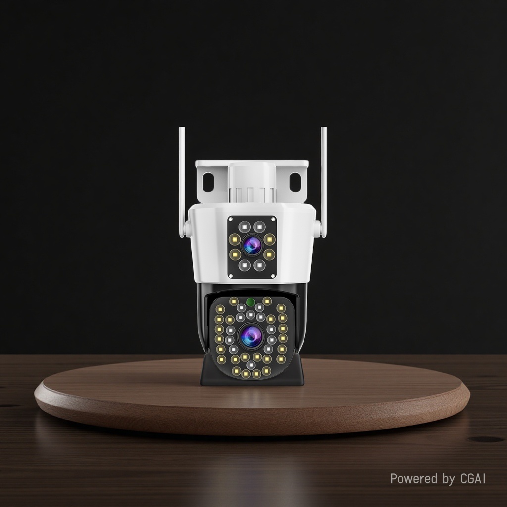 Solar-powered surveillance camera, white dual-lens outdoor surveillance lighting camera details Picture