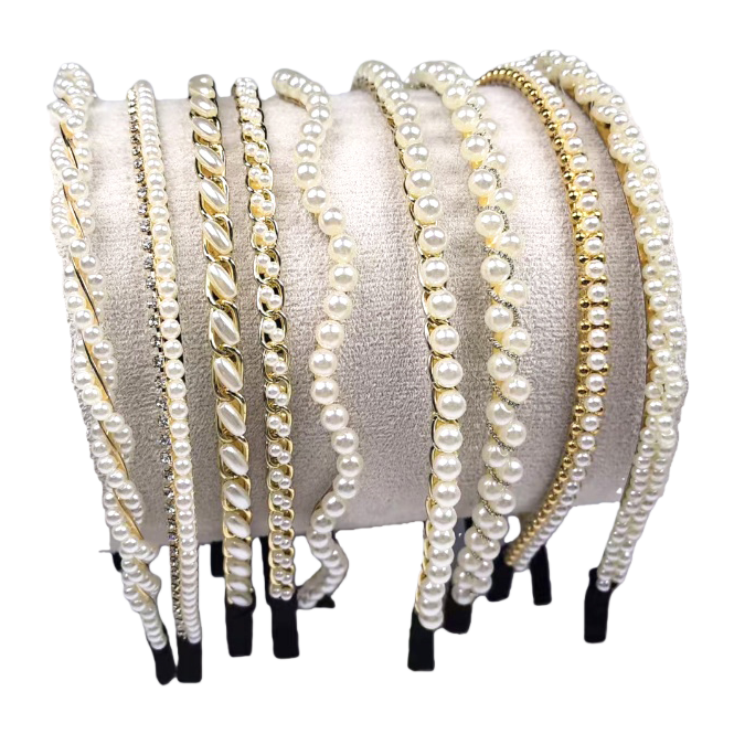 White pearl gold children's fabric Christmas hairband, Korean-style spliced hair clip for women Item Picture