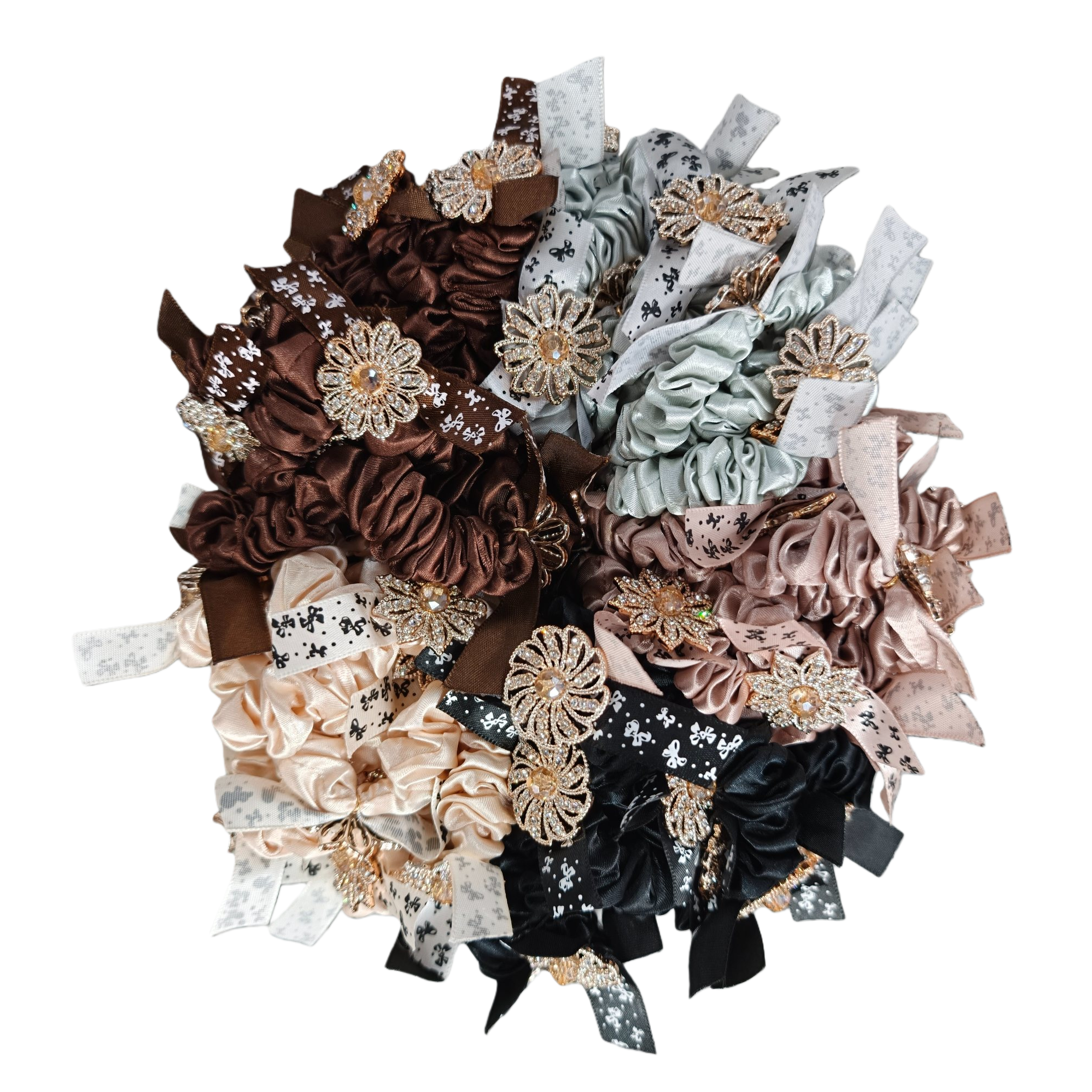 Colorful silk large intestine hair band for women, Korean version flower metal buckle printed ribbon hair accessory Item Picture