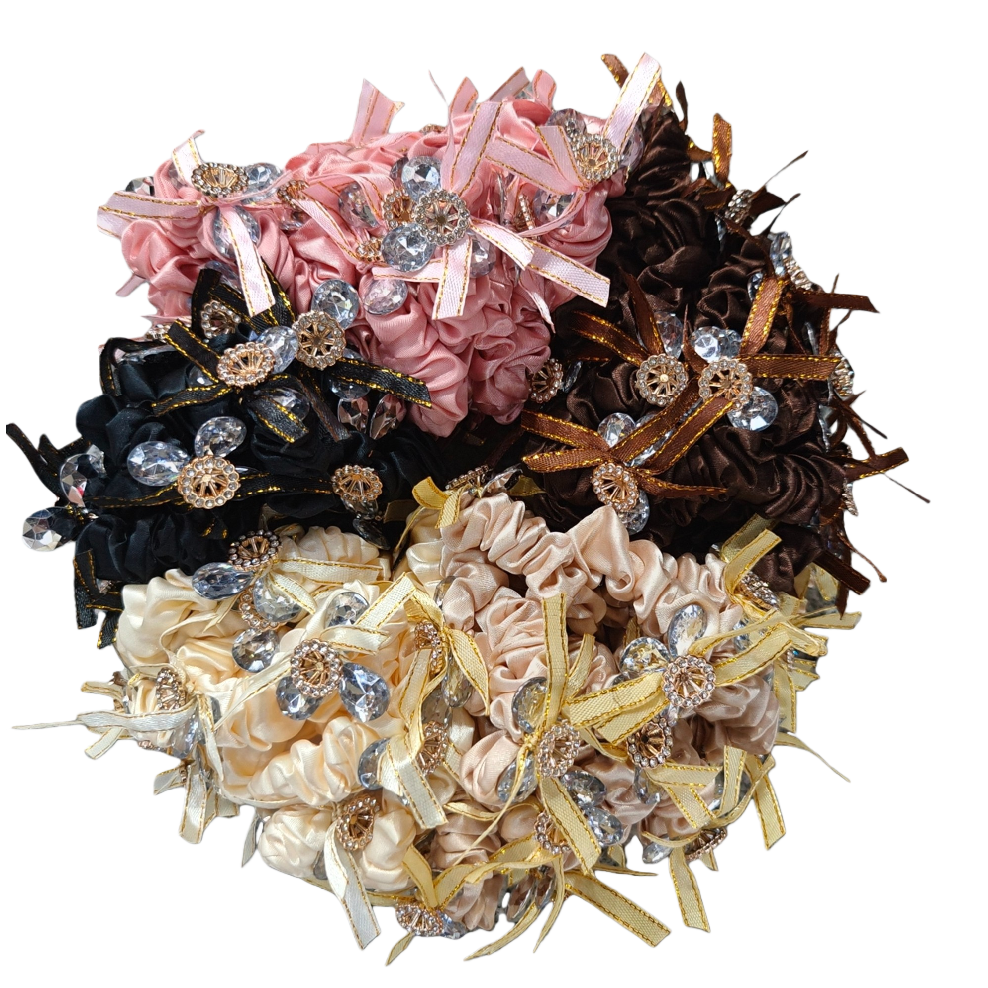 Silk flower large intestine hair band Korean-style hair accessory in pink, black, brown and beige Item Picture