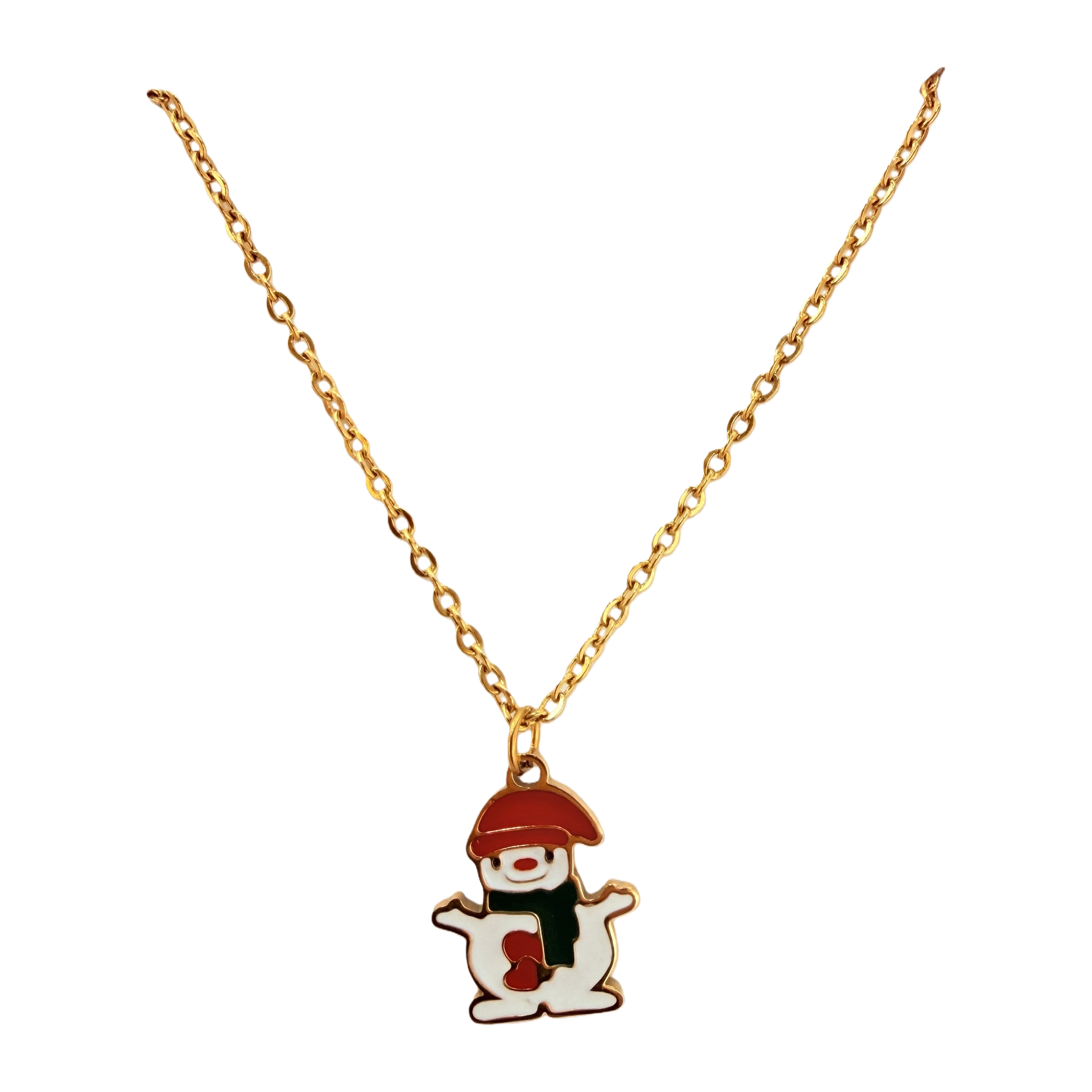 Christmas cartoon snowman, oil-dripping golden fine collarbone chain, red hat, green scarf, cute and playful pendant, festive atmosphere accessory, Christmas gift, unique and versatile girl necklace Item Picture
