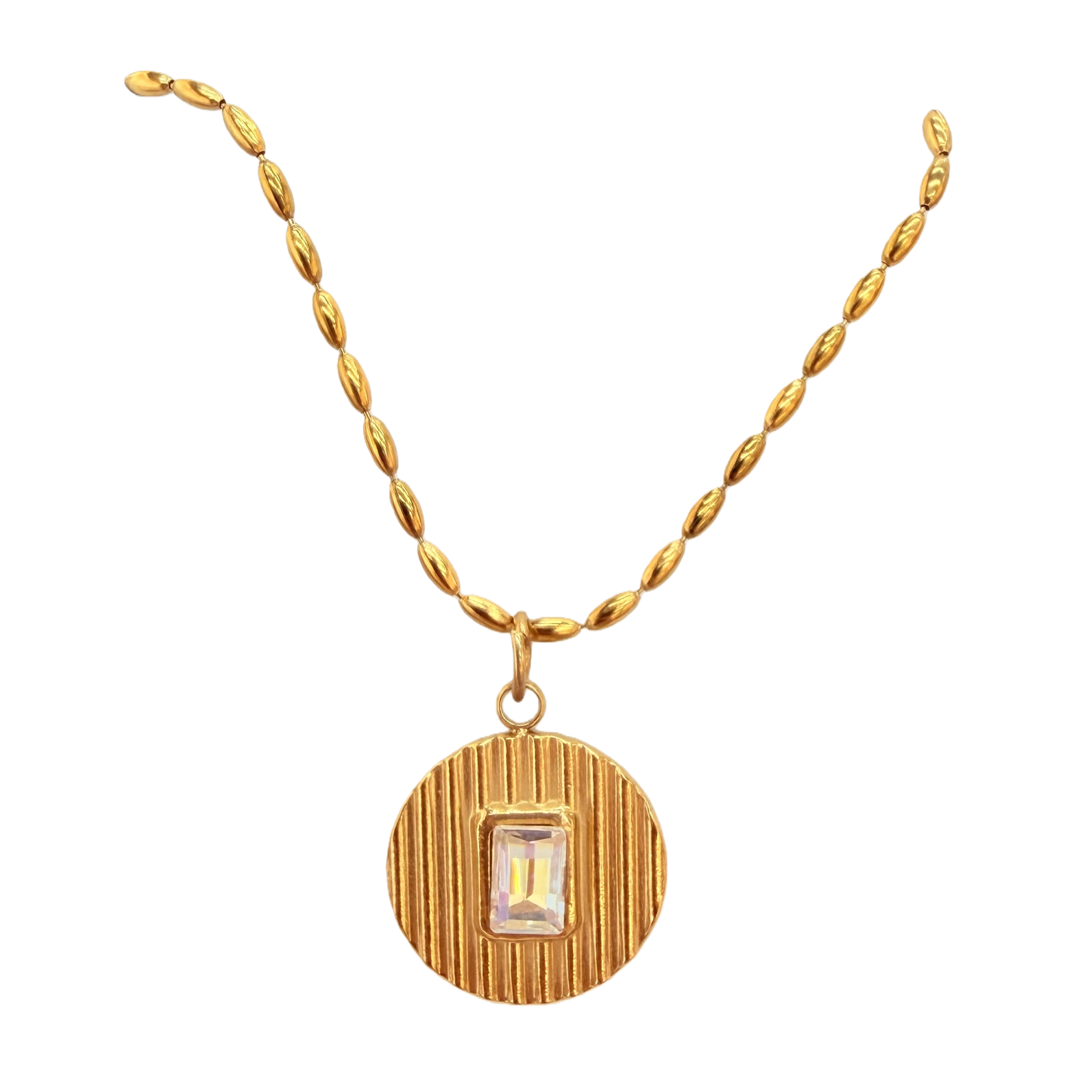 French vertical pattern square diamond stainless steel gold-plated necklace, retro rice-grain oval chain, light luxury commuting collarbone chain, high-end feel, versatile, layering without fading, gift jewelry Item Picture