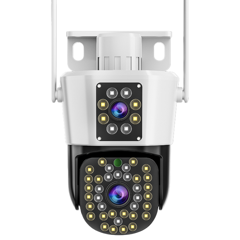 Solar-powered surveillance camera, white dual-lens outdoor surveillance lighting camera Item Picture