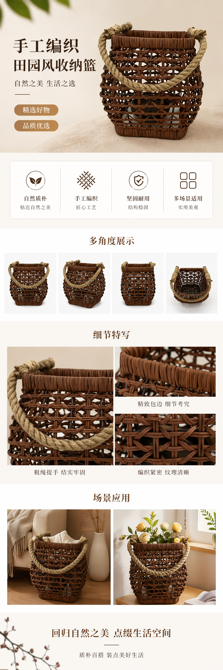 Dark brown natural white rattan woven hollowed-out candle wind lamp, outdoor camping lighting lampshade, indoor bedside table decorative night light, homestay style arrangement decorative small table lampshade, country style outdoor portable lampshade pic 1