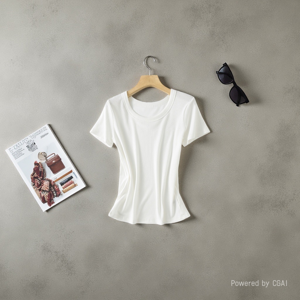 Close your eyes and get a solid color of Tencel wool with a nude feel. It's a versatile, thin, round-neck short-sleeved T-shirt with a middle seam. It's a slimming base layer for women. 095319988 Application Scenario