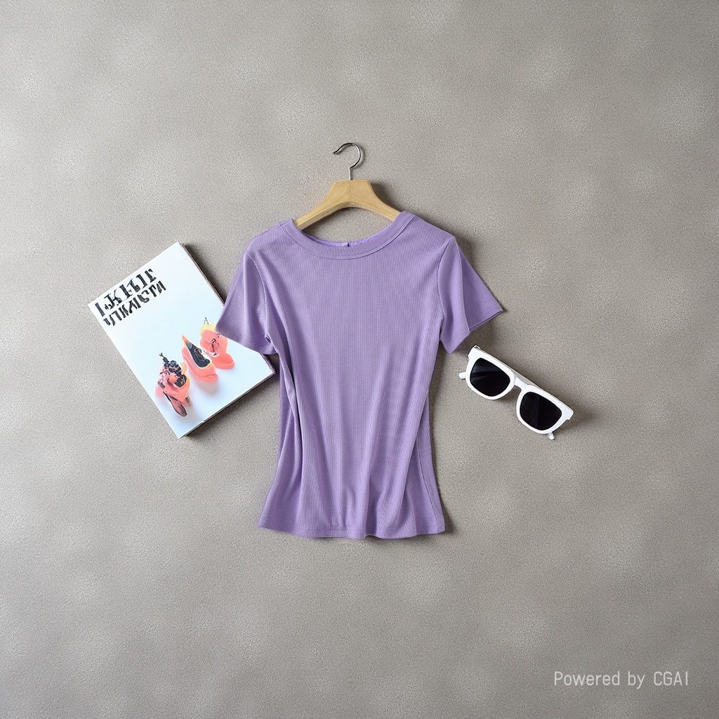 Close your eyes and get a solid color of Tencel wool with a nude feel. It's a versatile, thin, round-neck short-sleeved T-shirt with a middle seam. It's a slimming base layer for women. 095441964 Specification image