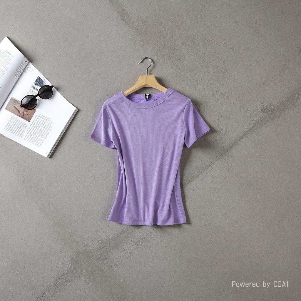 Close your eyes and get a solid color of Tencel wool with a nude feel. It's a versatile, thin, round-neck short-sleeved T-shirt with a middle seam. It's a slimming base layer for women. 095441964 details Picture