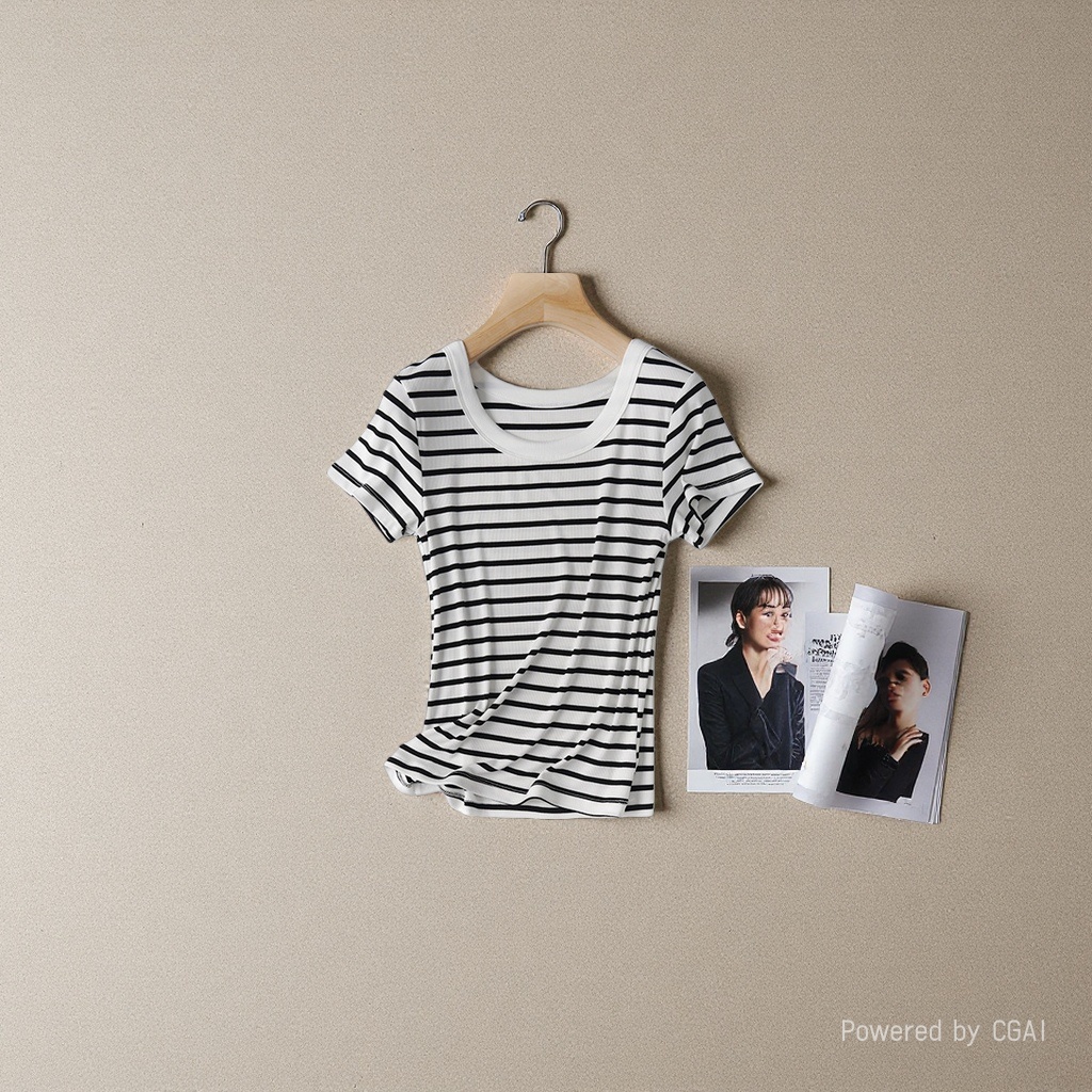 Close your eyes and get in the Tencel wool nude solid color, versatile, thin mid-seam, round-neck short-sleeved T-shirt, slimming base layer for women. 095548251 Specification image