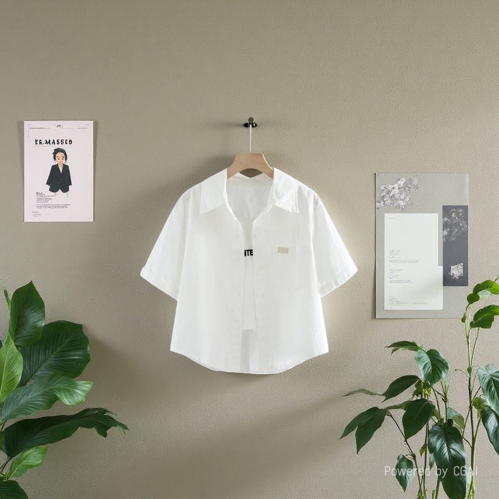 Short and petite style, 2026 Spring/Summer new collection, summer candy-colored short-sleeved shirt, washable cotton short coat for women 104535759