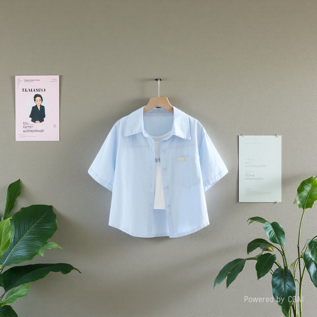 Short and petite style, 2026 Spring/Summer new collection, summer candy-colored short-sleeved shirt, washable cotton short coat for women 104535759 Specification image
