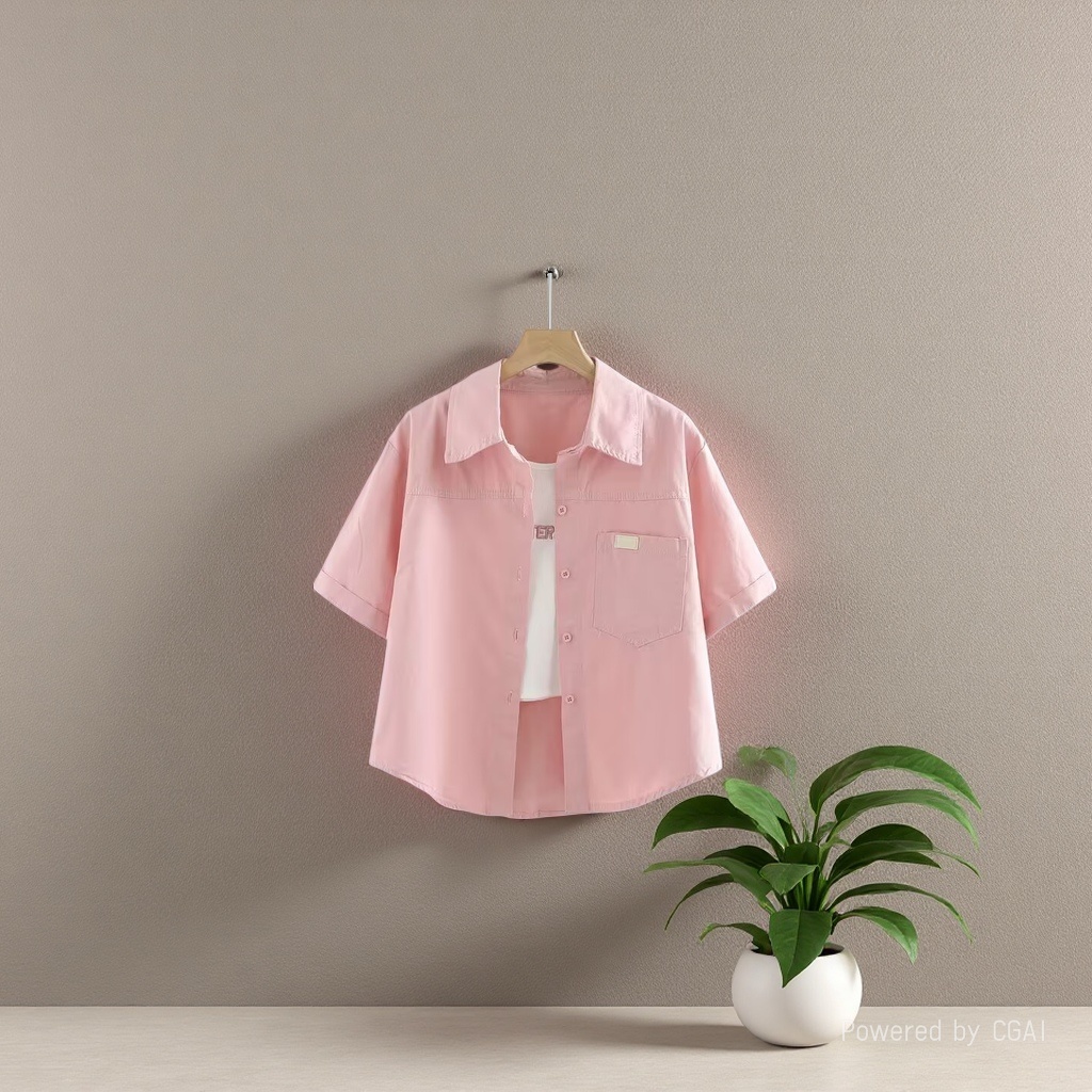Short and petite style, 2026 Spring/Summer new collection, summer candy-colored short-sleeved shirt, washable cotton short coat for women 104709186