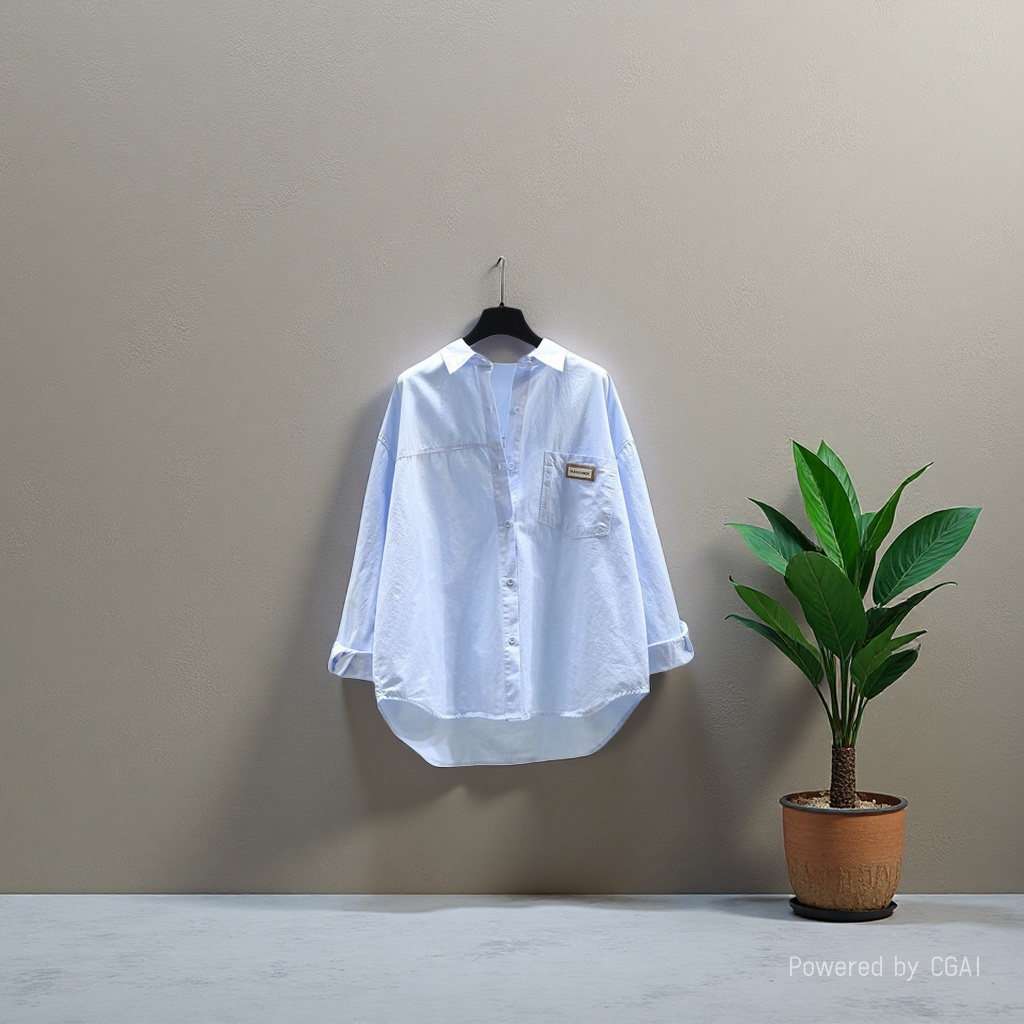 Cotton long-sleeved shirt women's 2025 Spring and Autumn new style fashionable loose version, elegant and versatile solid color cardigan shirt women's coat Specification image