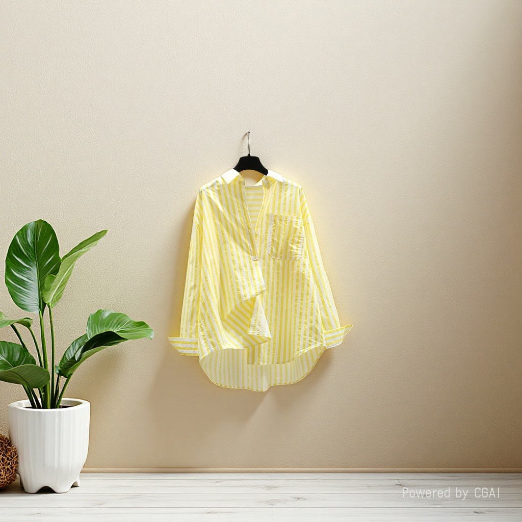 Cotton shirt, spring and autumn casual Polo collar, long-sleeved, loose, retro striped, stylish commuter top for women Application Scenario