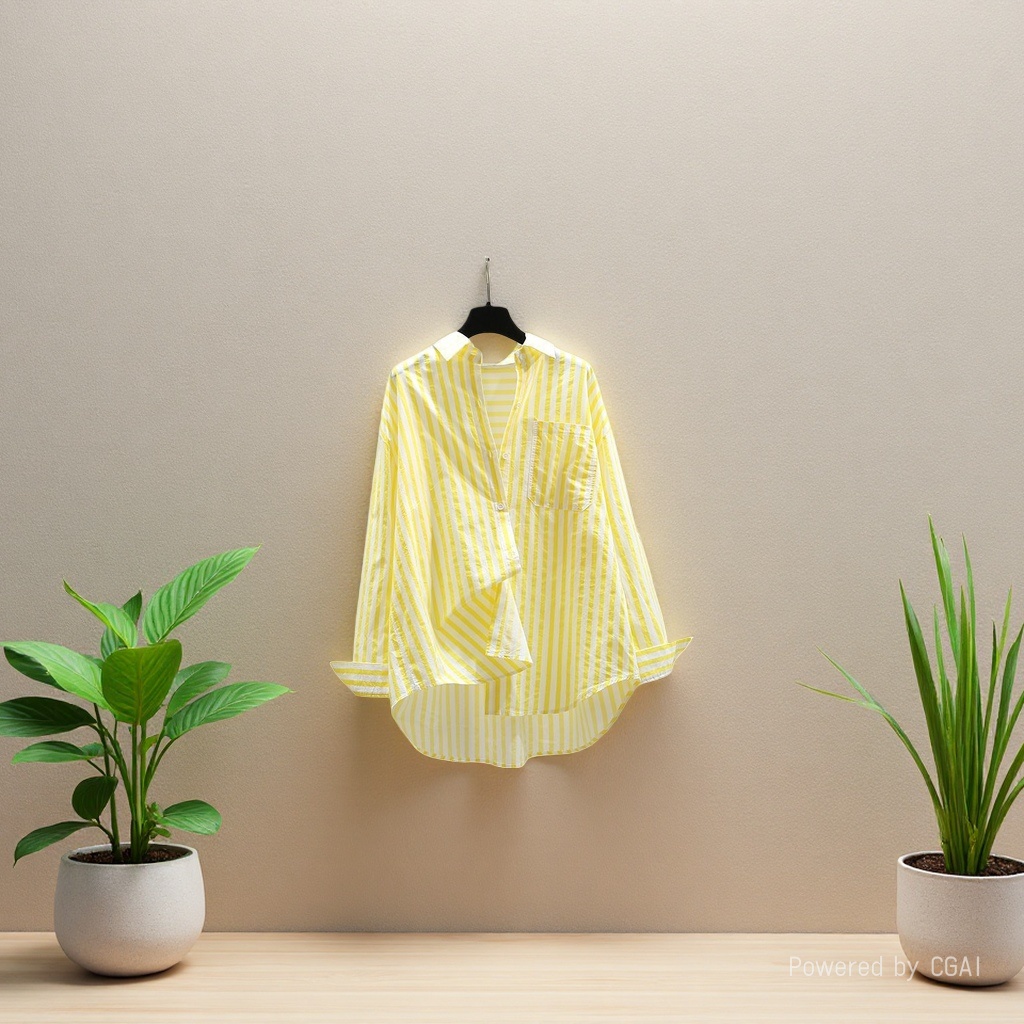 Cotton shirt, spring and autumn casual Polo collar, long-sleeved, loose, retro striped, stylish commuter top for women details Picture