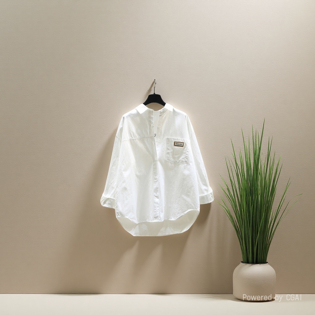 Cotton long-sleeved shirt for women 2025 Spring and Autumn New style, fashionable loose version, elegant and versatile solid color cardigan shirt for women, coat 105533003 details Picture