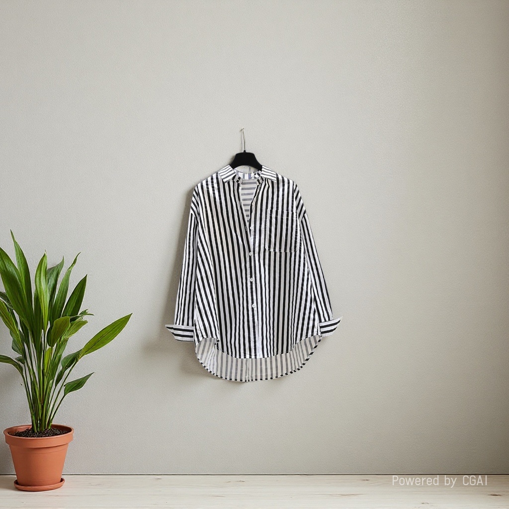 Cotton shirt 2025 Spring/Autumn casual Polo collar long-sleeved striped loose retro striped stylish commuter top for women details Picture