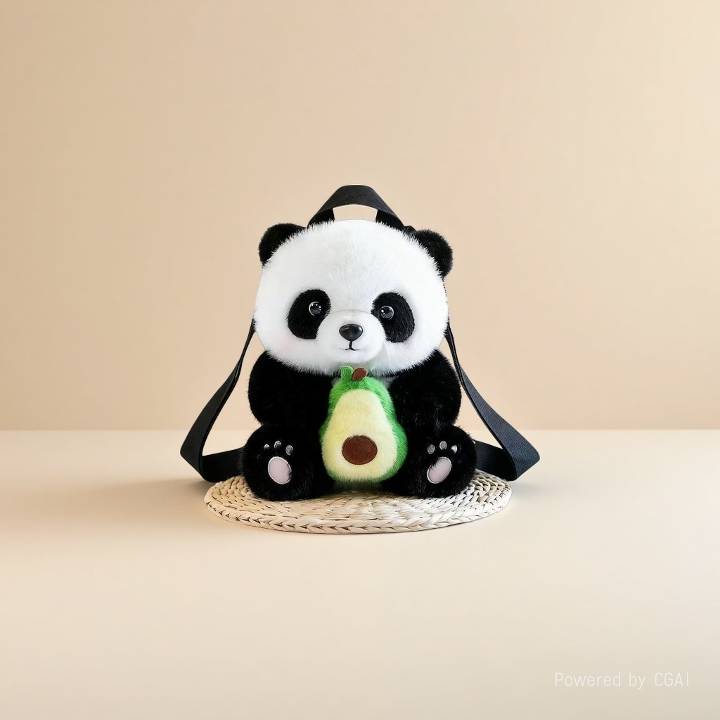Wholesale of cute and trendy avocado panda plush toy bags and children's storage backpacks details Picture