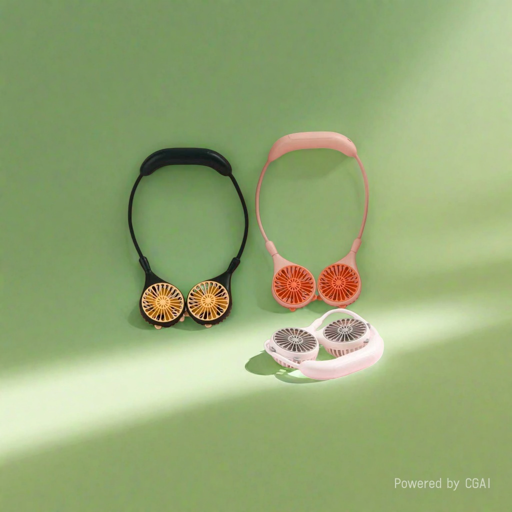 The hot-selling mini neck-mounted electric fan is available in black, beige and white Application Scenario
