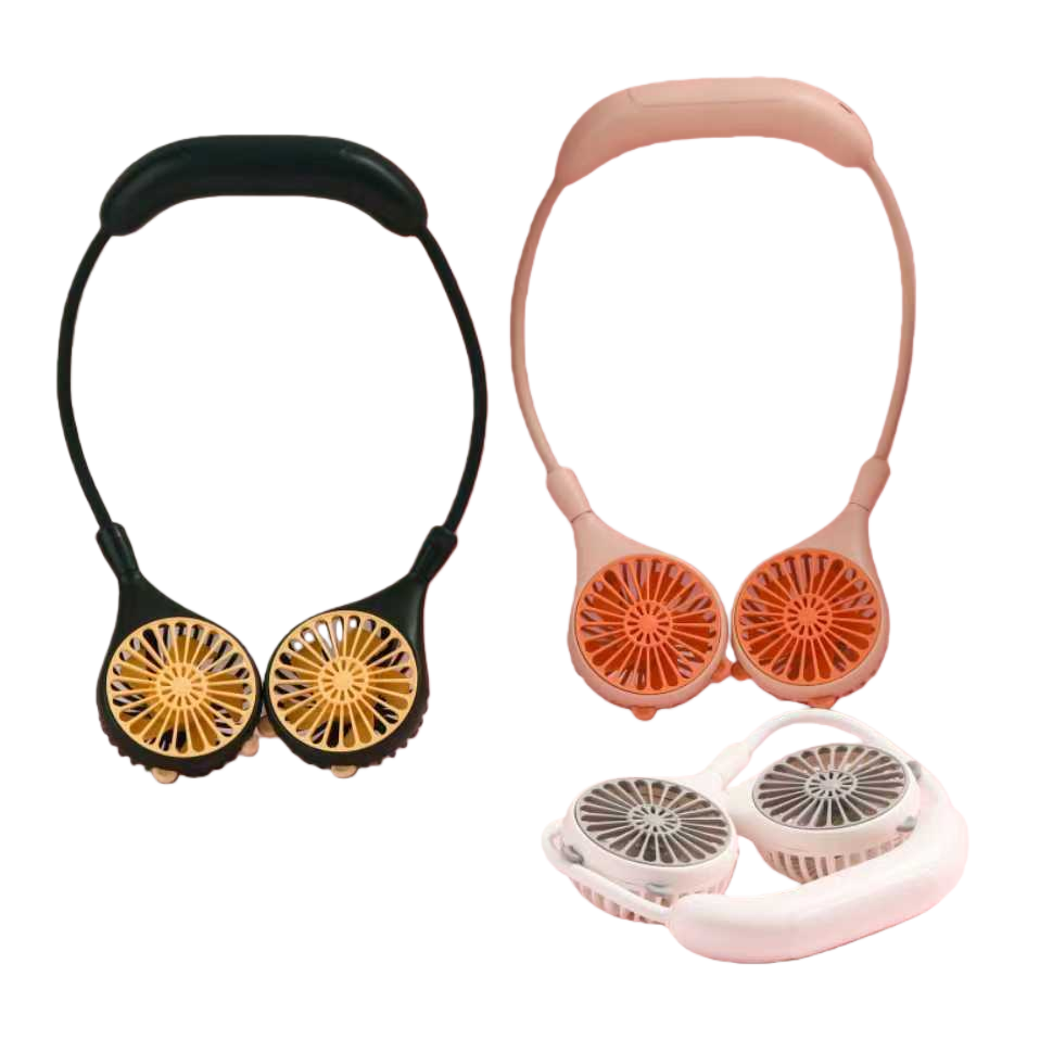 The hot-selling mini neck-mounted electric fan is available in black, beige and white Item Picture