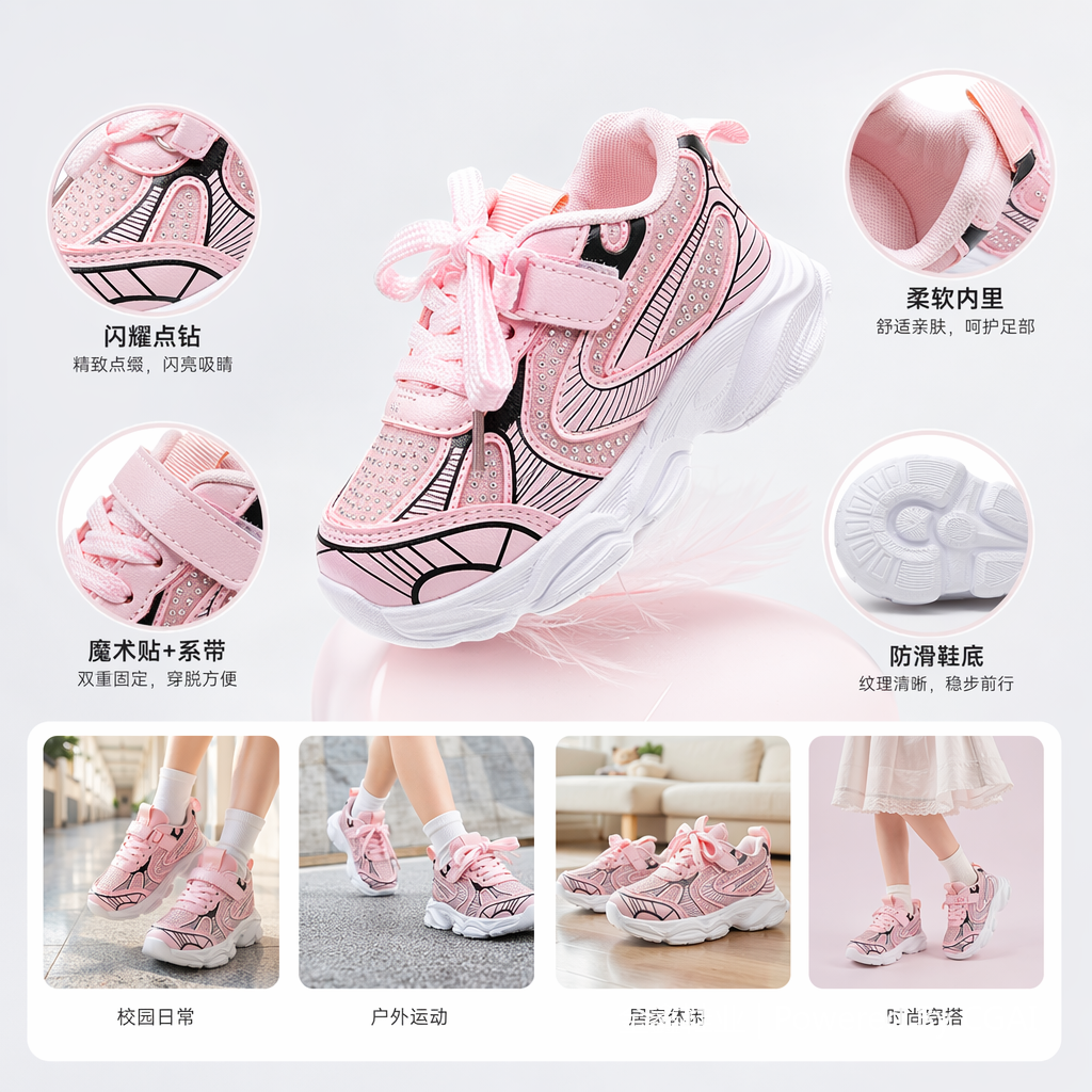 童鞋儿童夏季/网鞋儿童夏季卡通/儿童老爹鞋/鞋子/李宁鞋细节图