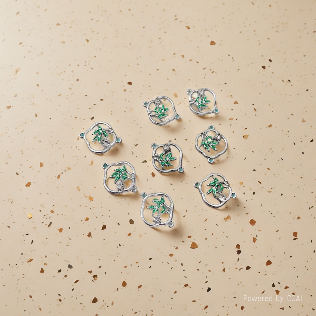 DIY zinc alloy jewelry accessories, double hanging oil drip dot diamond hollow bamboo leaf pendant, Chinese-style earrings and bracelet