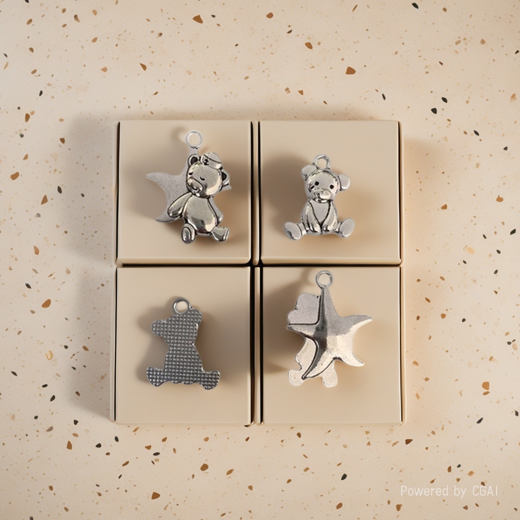 DIY alloy jewelry accessories, cartoon bear hidden silver figurine, bear necklace, bracelet, earrings, retro style