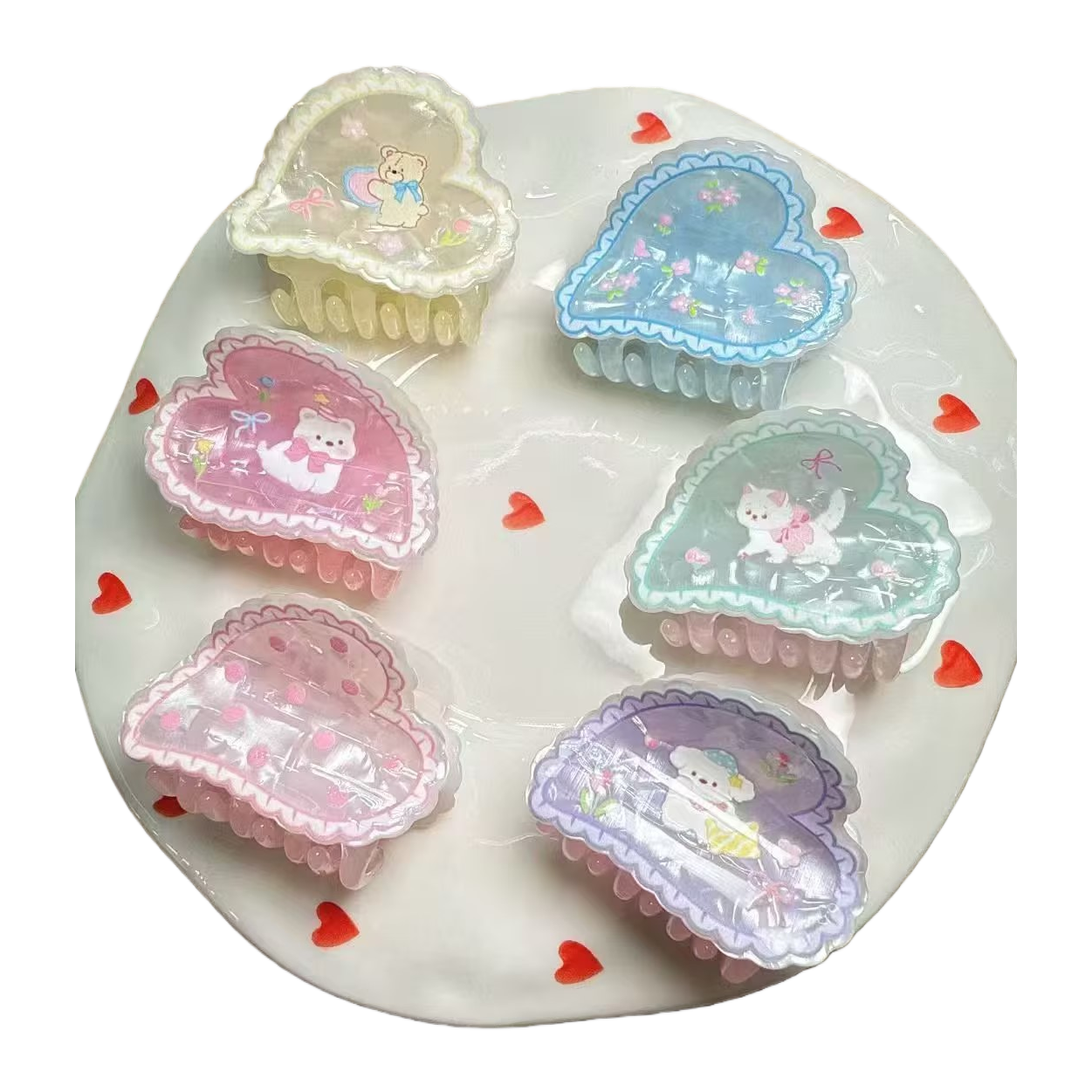 Colorful heart-shaped cartoon children's hair clips, shark clips and hair accessories Item Picture