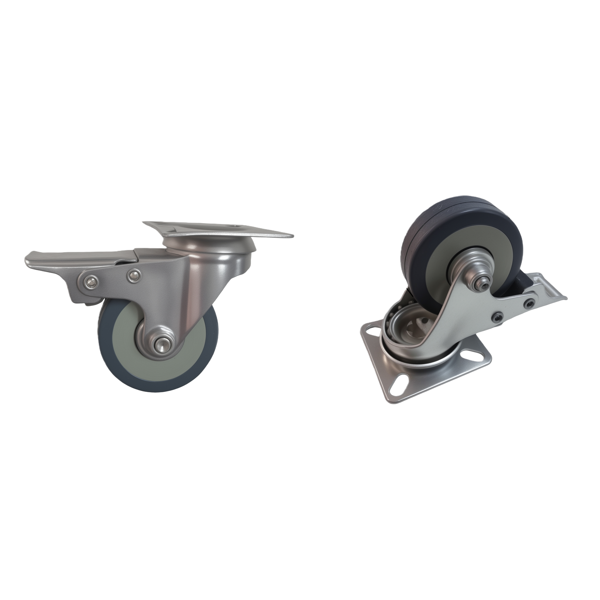 The grey swivel wheels are compatible with other universal parts for electric vehicles, which are load-bearing, quiet and wear-resistant Item Picture