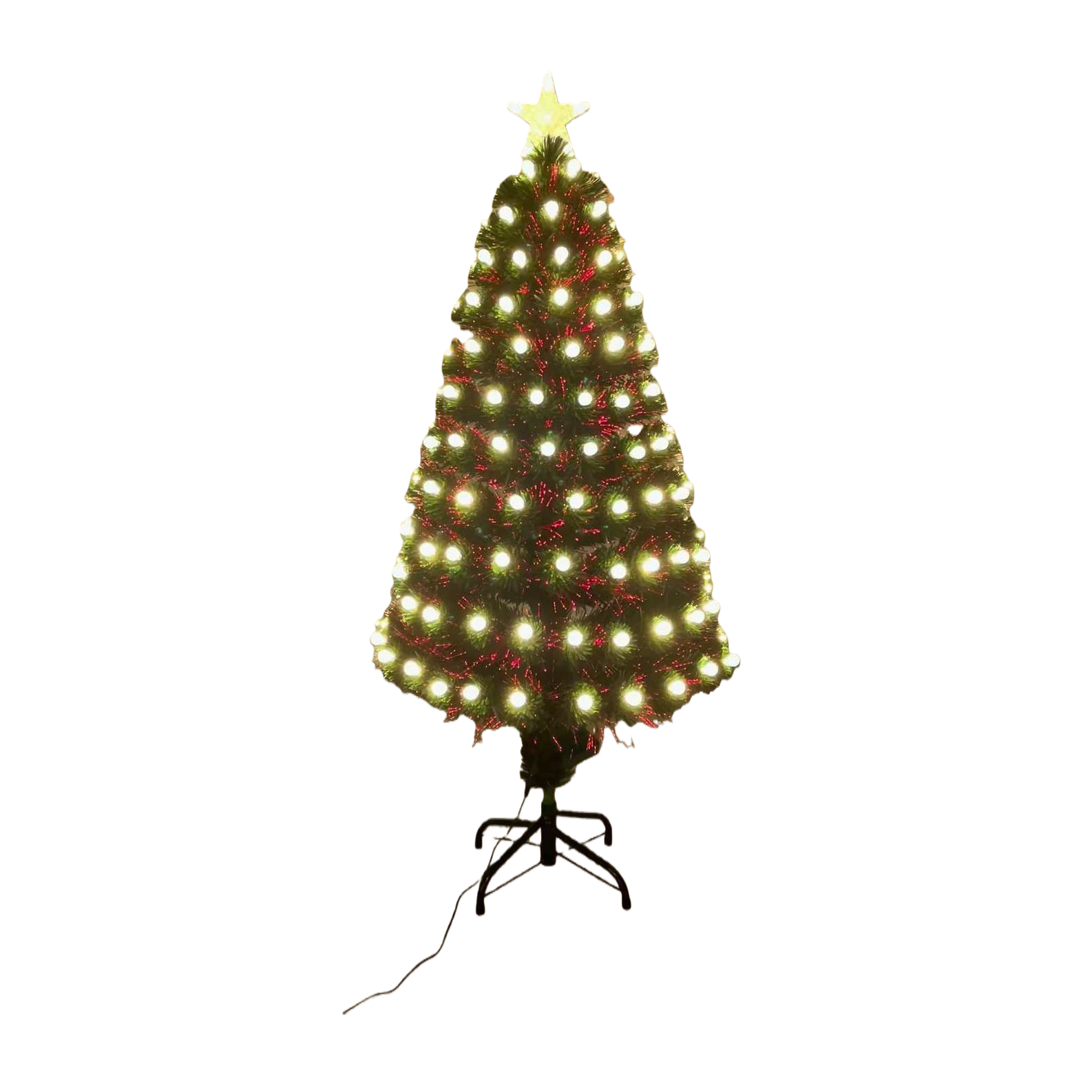 A green fiber-optic folding Christmas tree decorated with glowing stars adorns Christmas gift items Item Picture