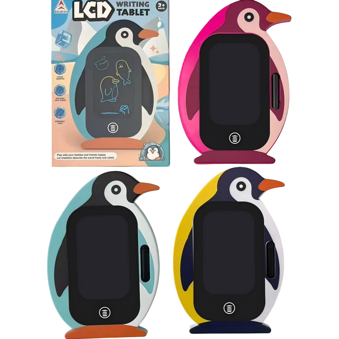 BB4502-3C Versatile toy manufacturer direct supply of colorful penguin-shaped LED children's cartoon writing tablet