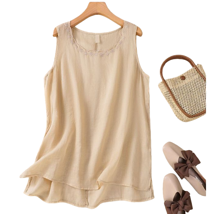 Artistic, retro and elegant sleeveless vest, summer new style cotton and linen, comfortable and versatile, round neck, inner layer and outer layer for women's wear 113733751 Item Picture